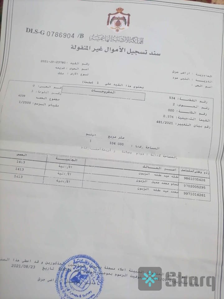 ارض للبيع في جرش/ النبي هود